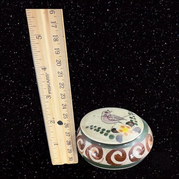 Hand Made Mexico Pottery Trinket Box W Lid Hand Painted Bird Jewelry Storage VTG - Picture 3 of 10